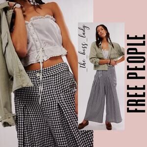 Free People wide-leg pants XL plaid cotton pleated cropped